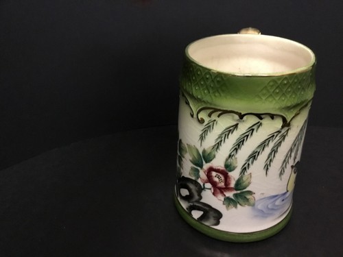 JAPAN HAND-PAINTED PORCELAIN MUG STEIN ETCHED IN GOLD BIRD FLOWERS VINTAGE 4.5” - Picture 3 of 12