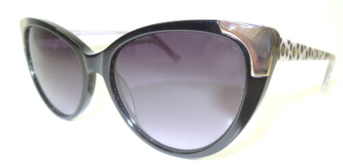 BETSEY JOHNSON GOING STEADY BLACK /GOLD SUNGLASSES 140 53-16 BLUE GRAY LENS