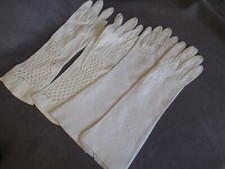 2 Pair Vintage Long Ivory Kid Leather Gloves - Size 7 - one made in France eb