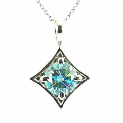 2.50 Ct. Treated Round Blue Diamond Pendant Chain 925 Sterling Silver-Certified