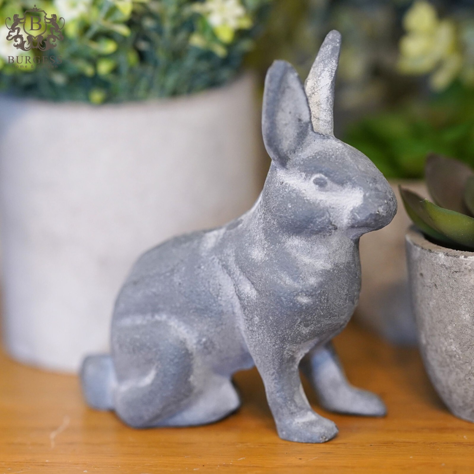 Cast Iron Rabbit Lead Finish |Metal Hare Statue Animal Grey Home Garden Ornament