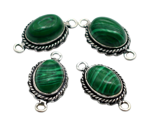 5 Connecteurs Pendentif Pierre De Soleil 11x8mm - Lunette Boucle Plaqué Argent