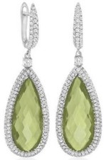 15.69CT DIAMOND  AAA GREEN AMETHYST 14KT WHITE GOLD PEAR SHAPE  ROUND EARRINGS
