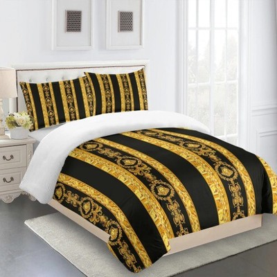  Bedding Set, Luxury Duvet Cover, Black and Gold  Full Twin, Queen and King