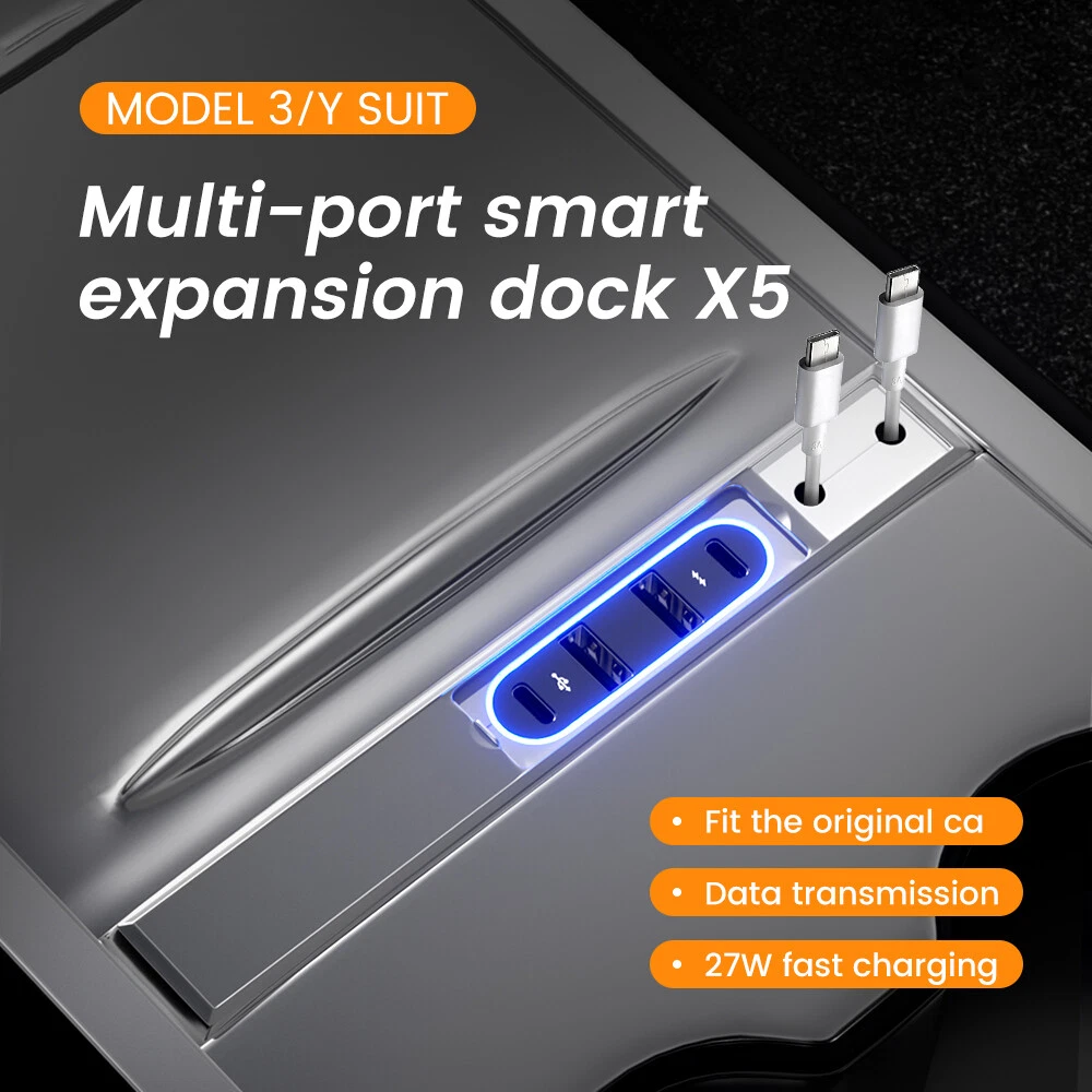 Tesla Model 3 Y USB Hub Fast Charge Cable Adapter Docking Station Center Console