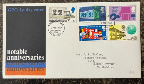 United Kingdom 1969 - Notable Anniversaries FDC with stamps Edinburgh GPO Philat