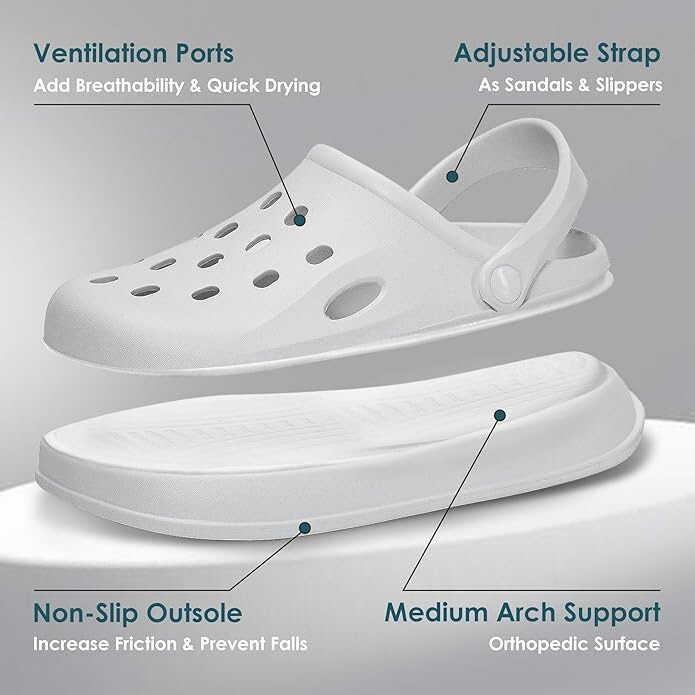 DIUS EVA Medical Clogs Unisex Size White Slip On Shoes