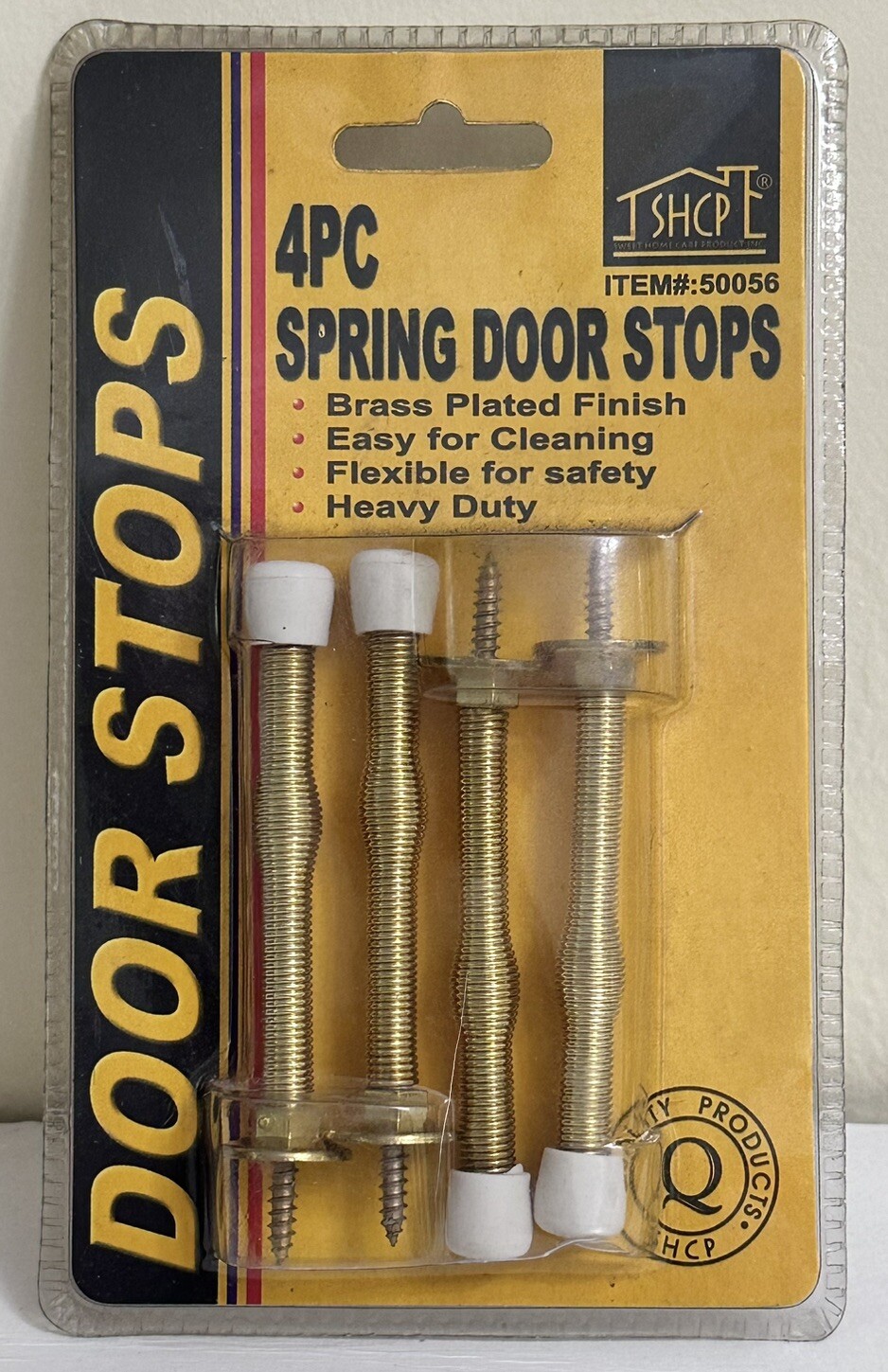 4 Piece Spring Door Stops Brass Plated Finish Heavy Duty-image