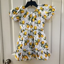 Janie and Jack Primrose Yellow Lemon Print Puff Sleeve Dress Girls Size 7 NWT