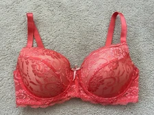 New  MAMIA 38DD Floral Laced Cup Full Coverage Underwire Padded Bra Orange
