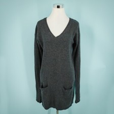 Vince Size Small S Gray V Sweater Dress Neck Long Sleeve Pockets Wool Nylon Knit