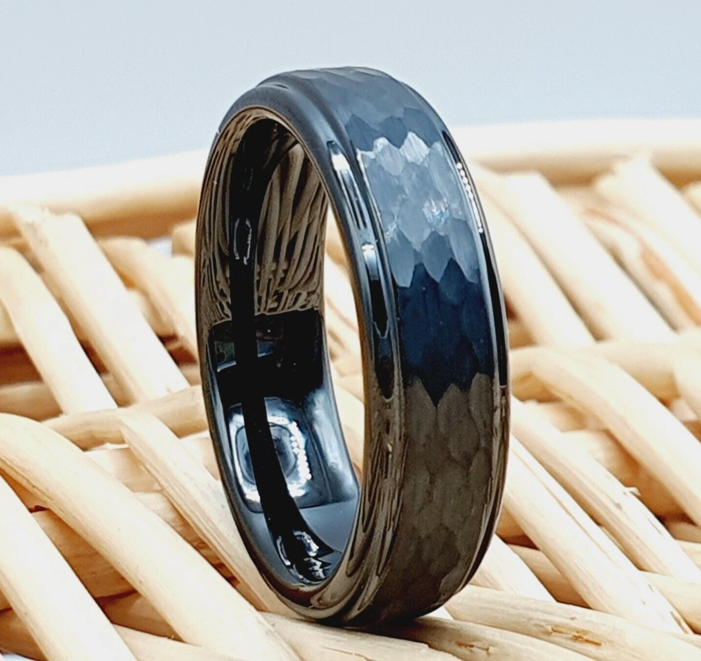Black Tungsten Multi faceted Hammer Ring For Men Women Tungsten Wedding Band