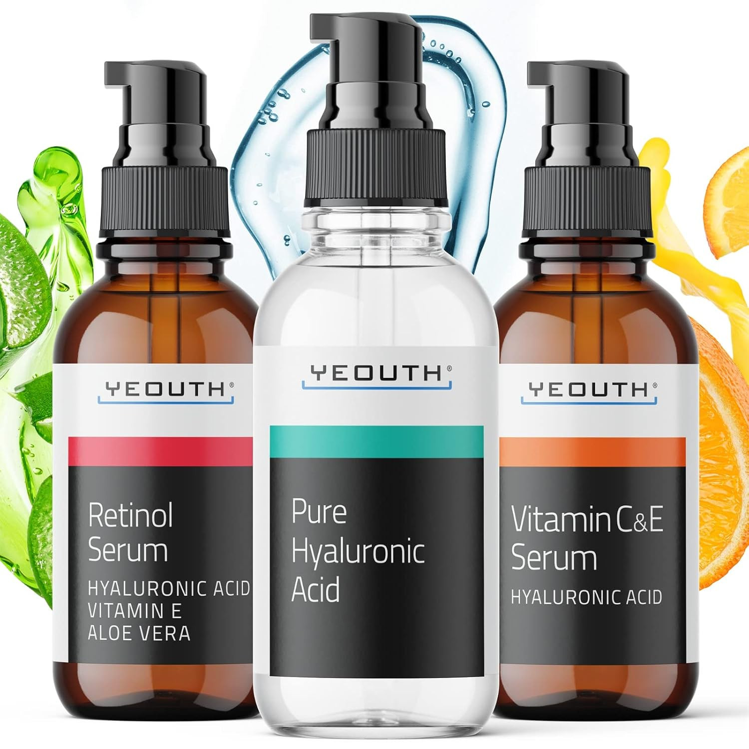 Hyaluronic Acid Serum for Face, Retinol Serum for Face and Vitamin C Face Serum