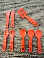 Rare Vintage Pretend Play Kitchen Utensils -2 Knives 2 Forks 3 Spoons Spatula