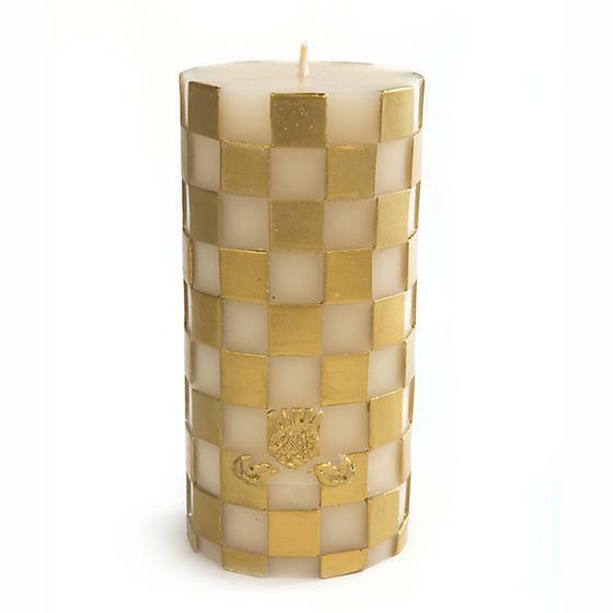 MacKenzie Childs Check Pillar Candle 6" Gold NEW! Glow eBay