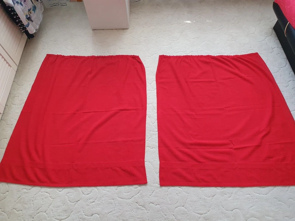 Nähen Basteln - 2 Leinen Stoff Rest - ca. 120 x 110 cm - genähte Vorhang - Rot