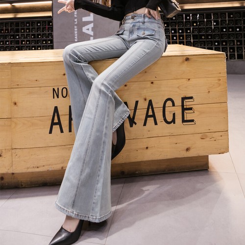 Donna Jeans Bell Pantaloni Denim Rétro Vita Alta Svasato Stretch Slim  Skinny | eBay