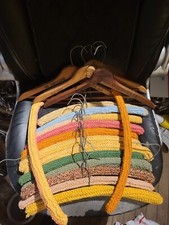 Lot of 14 Vintage Crocheted Knitted Multi Color Covers  4 Wooden Hangers