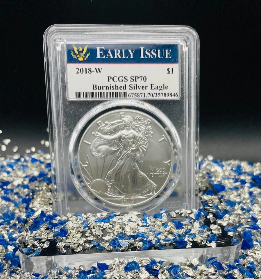Burnished 2018 W $1 Silver Eagle Early Issue PCGS SP70 Rare Blue Label 1 of 3774 - Image 2 of 4