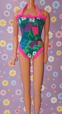 1990's Barbie Bathing Suit Pink and Green Ruffle