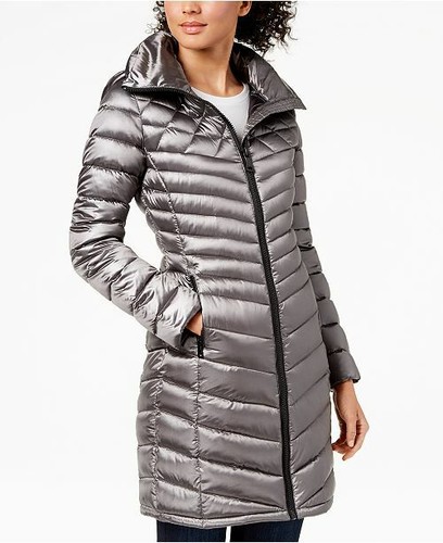 CALVIN KLEIN Women Packable Hooded Down Puffer Coat Shiny Granite Gray Size  XS,S | eBay