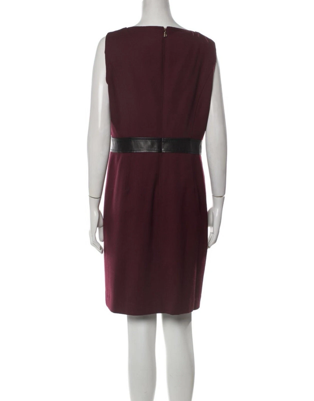 Abito senza guaina Tory Burch finiture in pelle misto lana vino accenti dorati 12