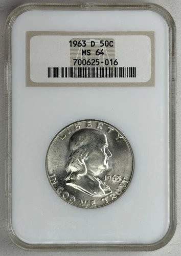 1963-D Franklin Half Dollar NGC MS 64 - Scarce