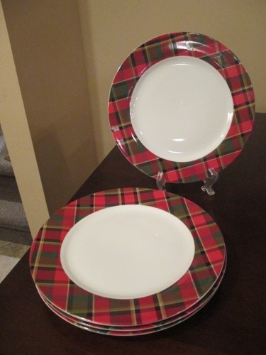 Pottery Barn China Carson Plaid Tartan Essteller 10,5" rot grün 4er Set EUC