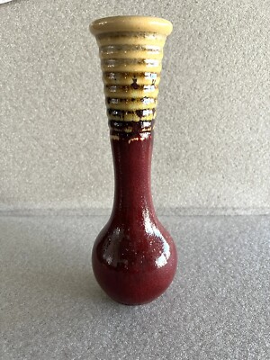 Pottery Vase Gorgeous Colors Glazed  Ribbed Top Accent Piece Art