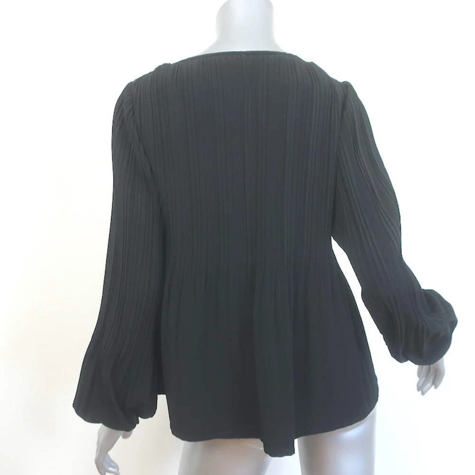 Maje Lockin Pleated Blouse Black Crepe Size 1 Long Sleeve Top - Image 4 of 4