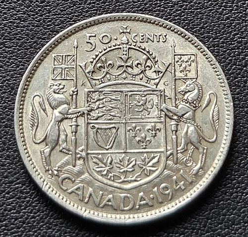 1941 Canada 50 Cents George VI Silver Coin – 80% Silver Half Dollar