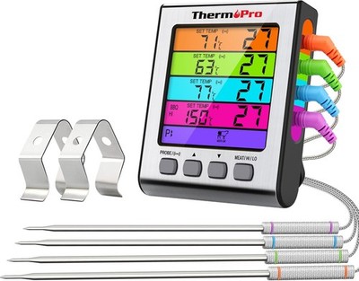 Digitales Grillthermometer 4 Edelstahlsonden bis 300 C