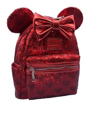 Disney Parks Loungefly Mini Backpack Womens Red Minnie Mouse Sequin Ears Bow
