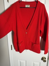 College Point Cardigan Medium / Large Vtg 1980s Red Acrylic V-Neck Grandma