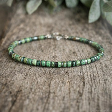 African Turquoise  Hematite Beaded Bracelet Green Stone Unisex Jewelry Gift