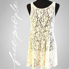 Free People Womens Miles Of Lace Shift Dress, Off-White,