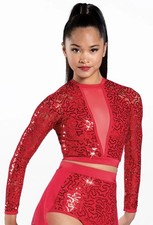 Dance Pre-Owned Costume Crop Top Lace Sequin Red XS Adult Lace SequinBalera