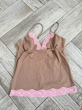 VTG Coquette Y2K Fairy Babydoll Honey Dew Cami MESH Lace Pink Tan