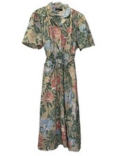 Vintage Floral Dress Short Sleeve Midi Womens Size Large Euc READ E250