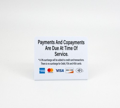 3pk Copayment Payment Signs w/ 3% Surcharge,  L Style, Plastic, Free Shipping