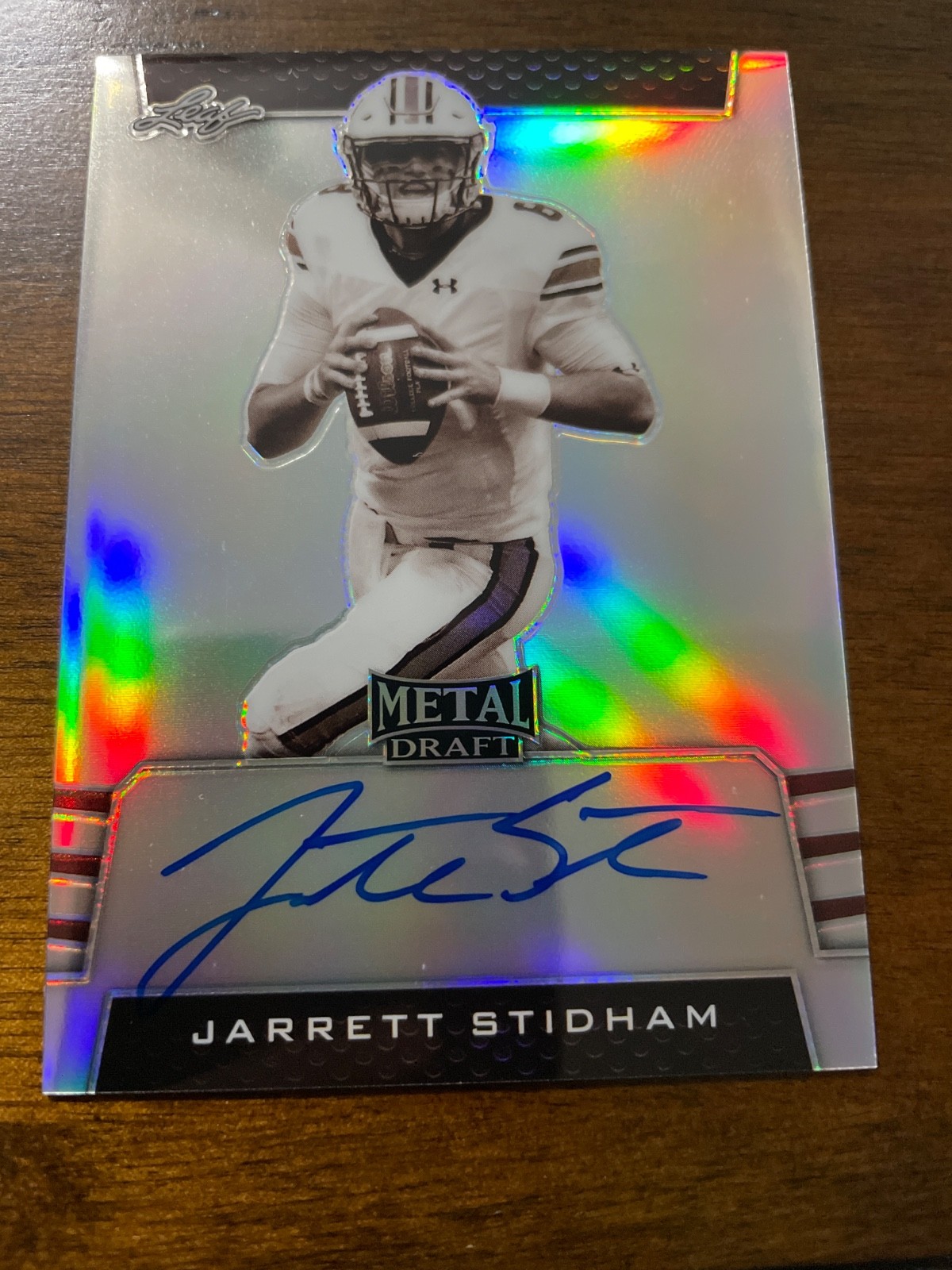 Jarrett Stidham Leaf Metal Draft Autographs Sepia #SVJS1 Silver Wave