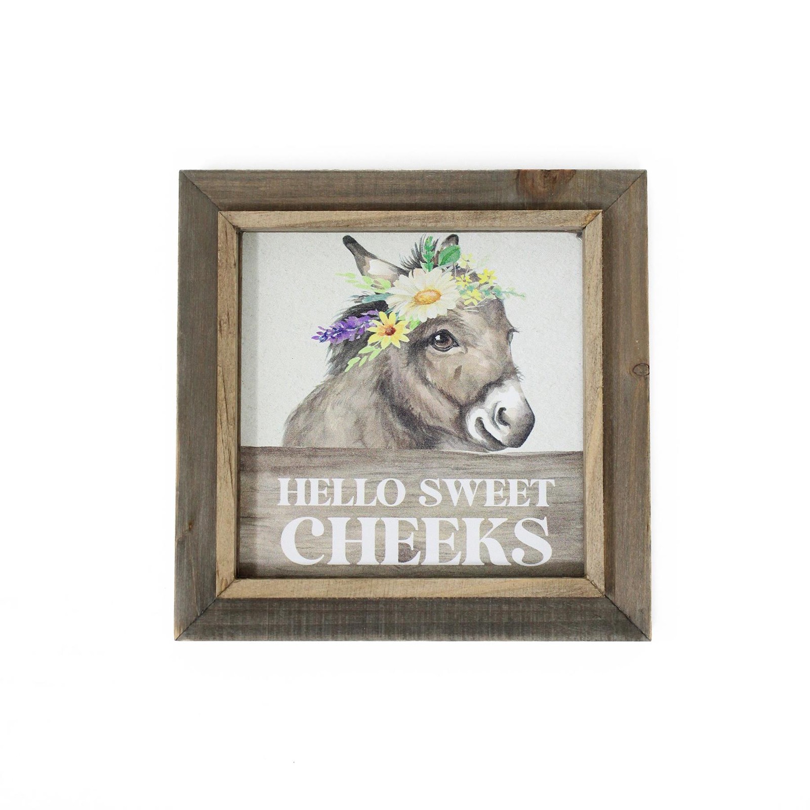 Bathroom Sign Wooden Rustic Decor Farmhouse Donkey Flowers Hello Sweet Cheeks
