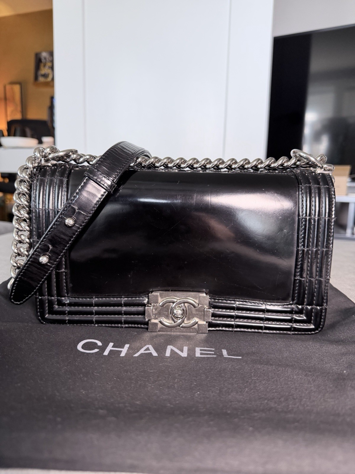 CHANEL MEDIUM REVERSO ORIGINAL BOY BAG - Black Leather By Chanel Karl Lagerfeld