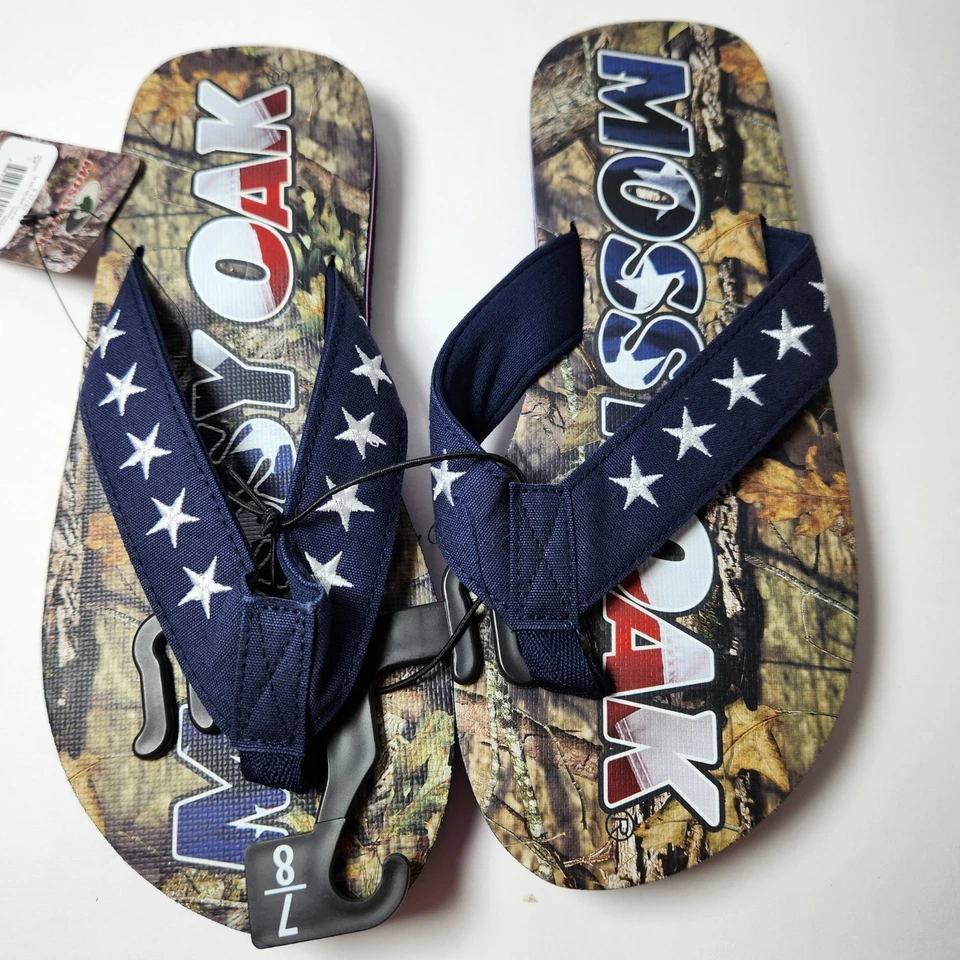 Mossy Oak Men’s Americana Camo Flip Flops Size S (7/8) Stars Stripes Sandals NWT - Image 4 of 4