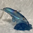 Fenton 95th Anniversary Aqua Blue Carnival Glass Dolphin Cresting Wave