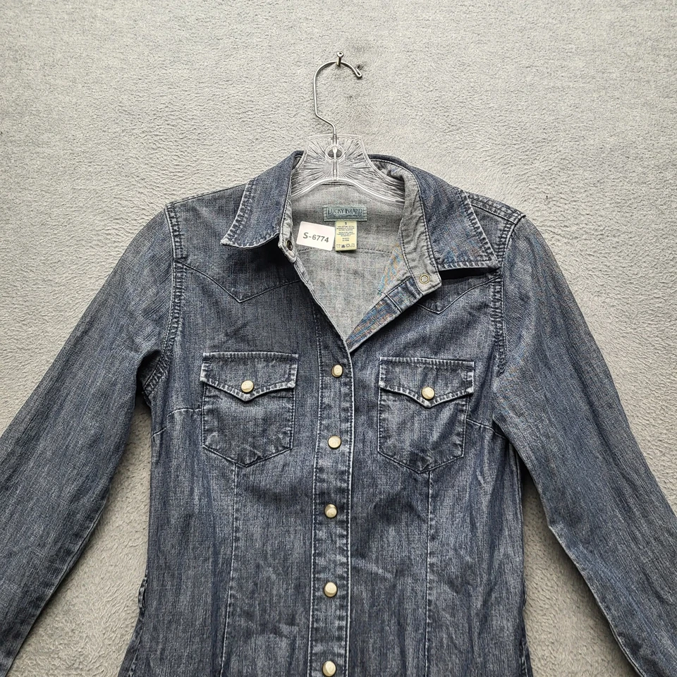 Lucky Brand Women Dress Shirt S Blue Western Collared Pearl Snap - Image 4 of 4