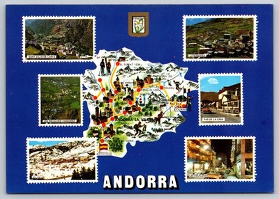 Vintage Andorra Photochrome Postcard Map with Village Views Litho