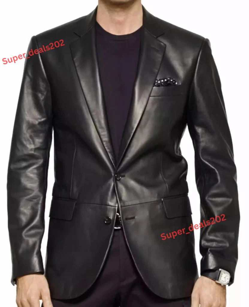 Men's Lambskin Leather Blazer Handmade Fashion Party Formal Stylish Coat New Fit