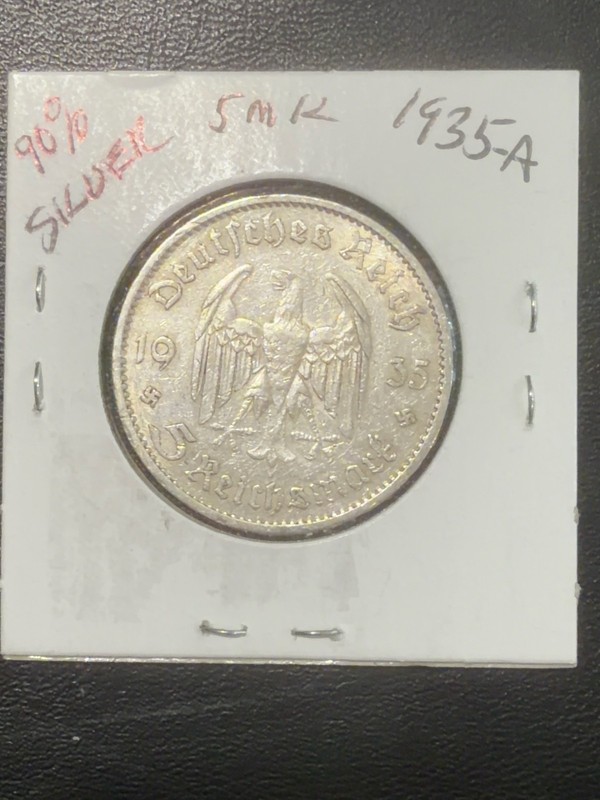 1935 A Germany 5 Reichsmark Silver Coin 90% Potsdam Garrison Church