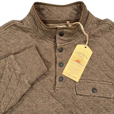 Faherty Epic Quilted Fleece Pullover Mens L Brown Heather Organic Cotton NWT
